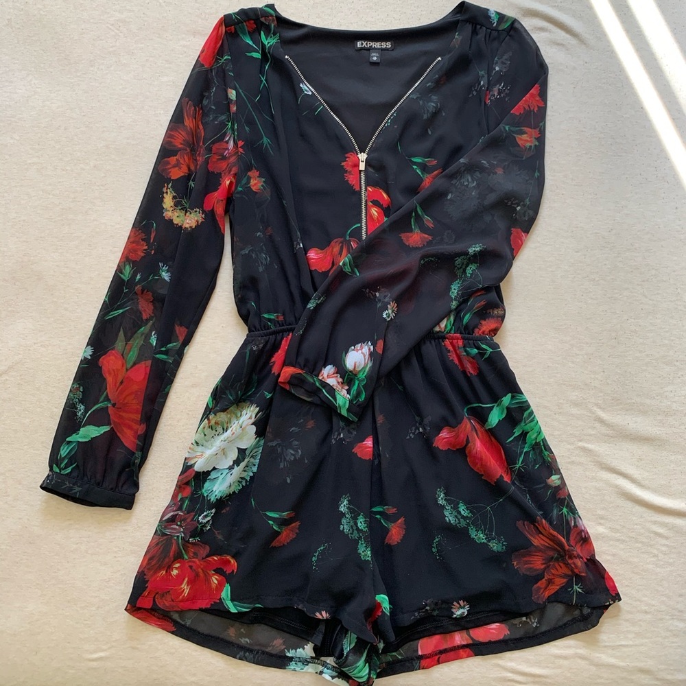 Express | Black Romper with Roses